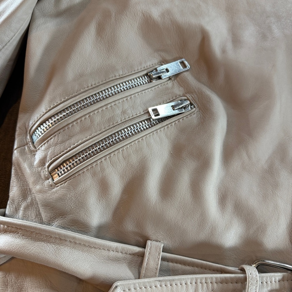 Walter Baker Cream Leather Moto Jacket Sz M - Picture 2 of 13